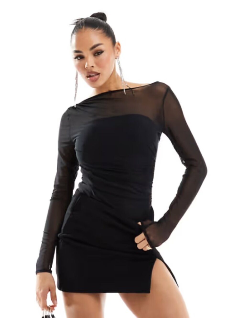 Abercrombie & Fitch Mesh Draped Bodysuit in Black
